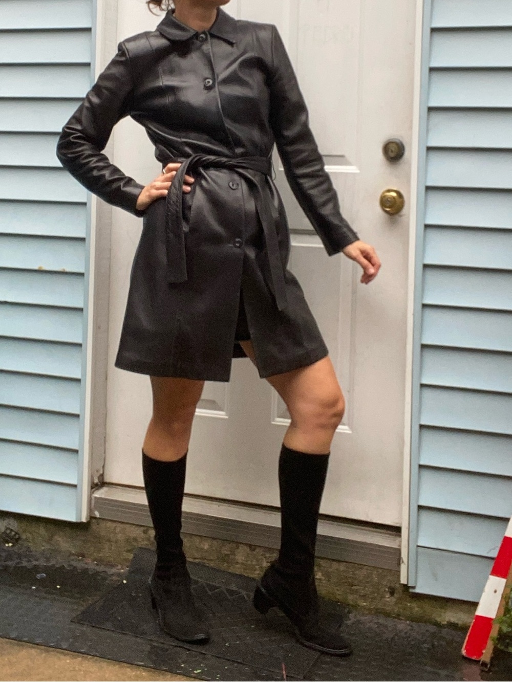Vintage y2k 90s VAKKO New York Black Leather Belted Trench Coat